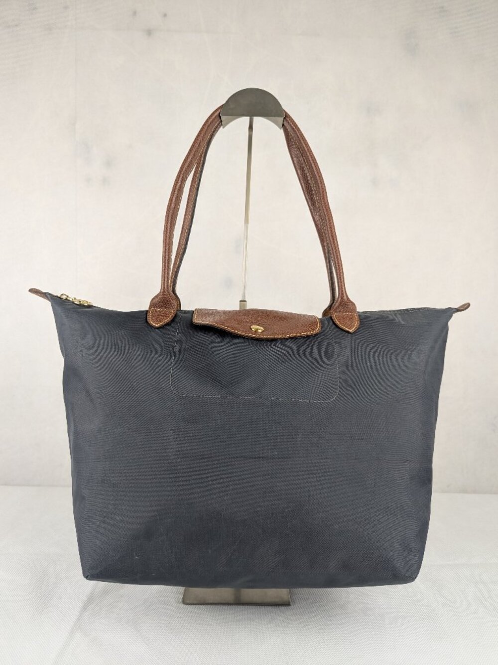 Longchamp Le Pliage Lightweight Gray Nylon Leather Tote Bag Authentic Ships Fast